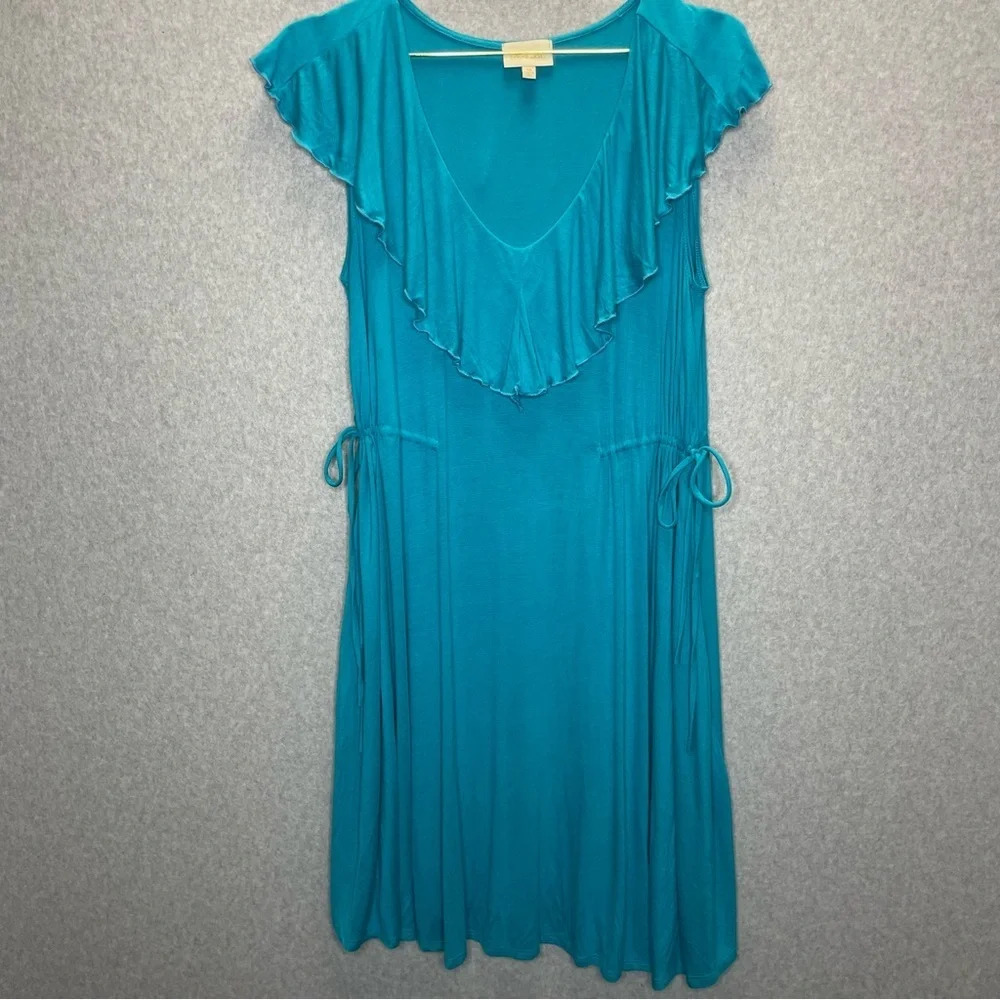 Modcloth Ruffle Neck Cinch Waist Soft Jersey Knit Dress